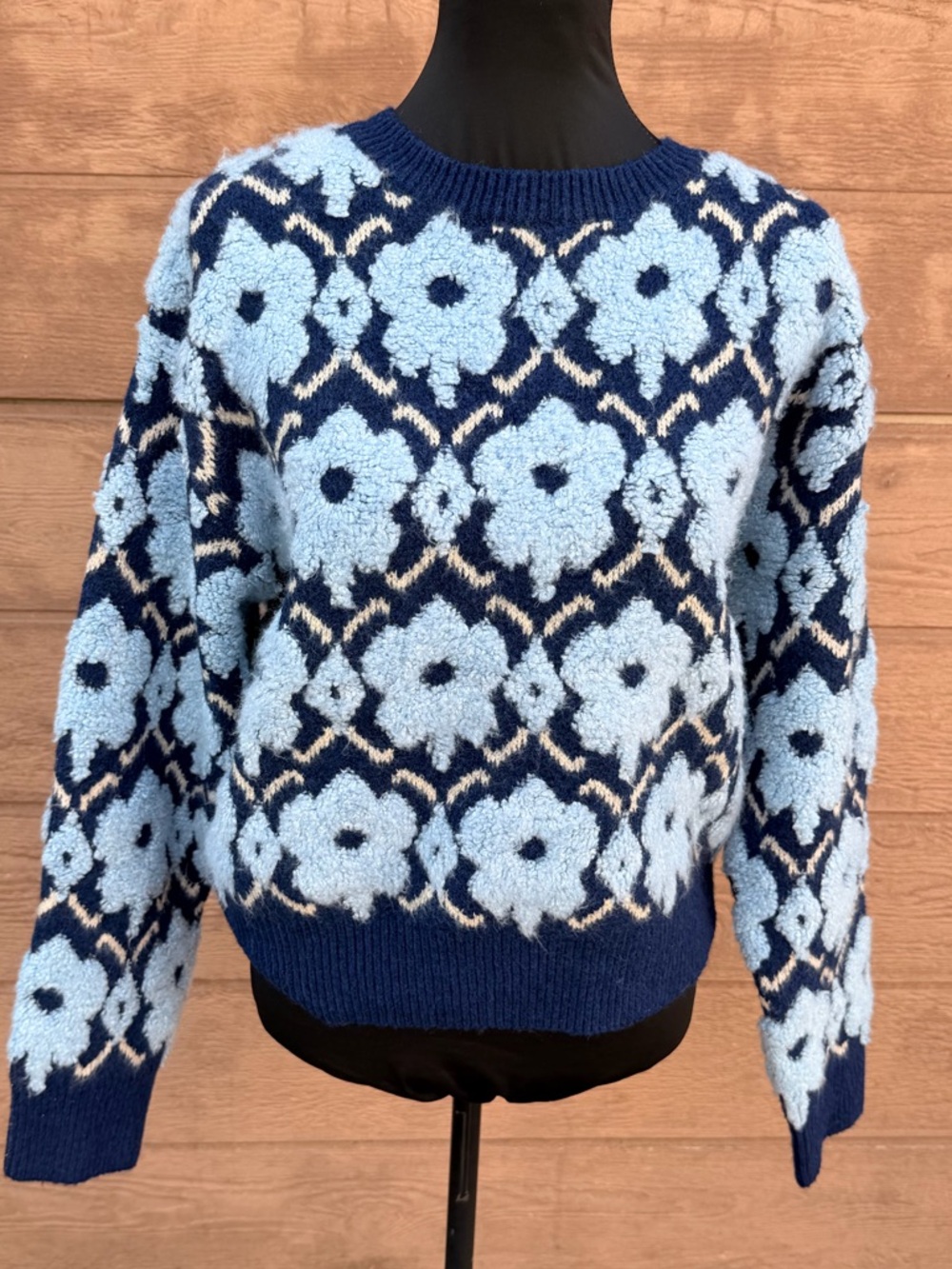 Navy & Light Blue Floral Crewneck Sweater